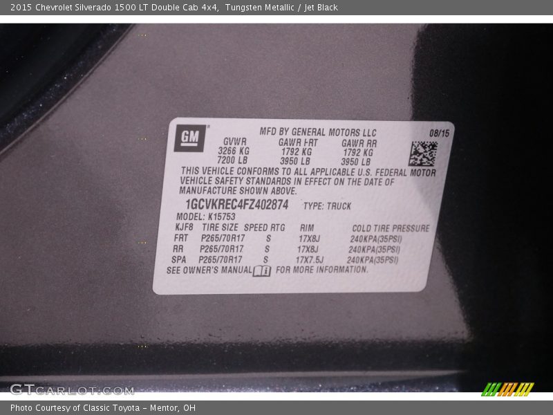 Tungsten Metallic / Jet Black 2015 Chevrolet Silverado 1500 LT Double Cab 4x4