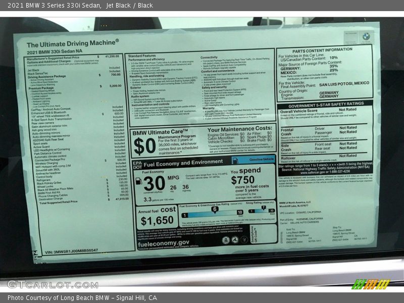  2021 3 Series 330i Sedan Window Sticker