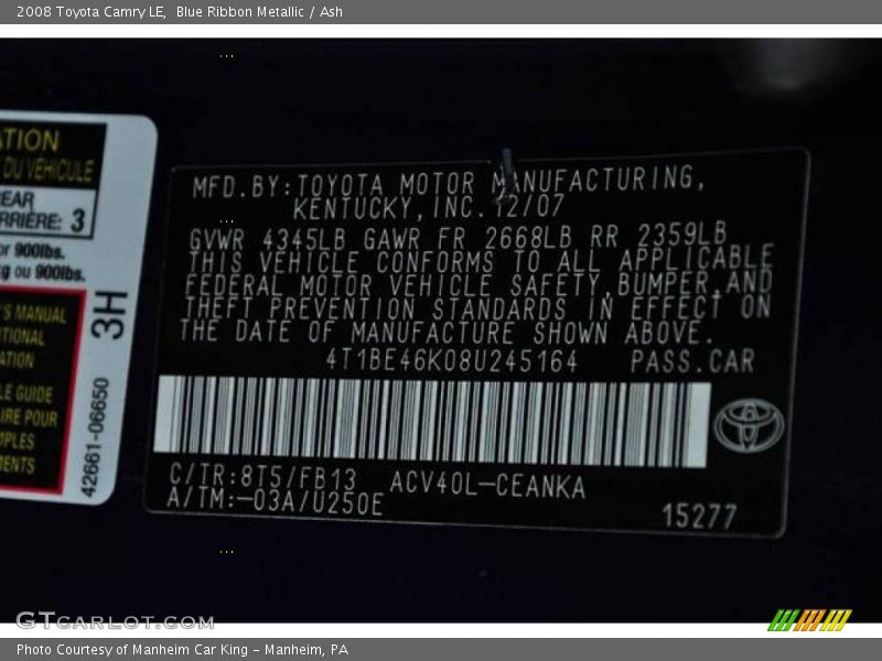 Blue Ribbon Metallic / Ash 2008 Toyota Camry LE