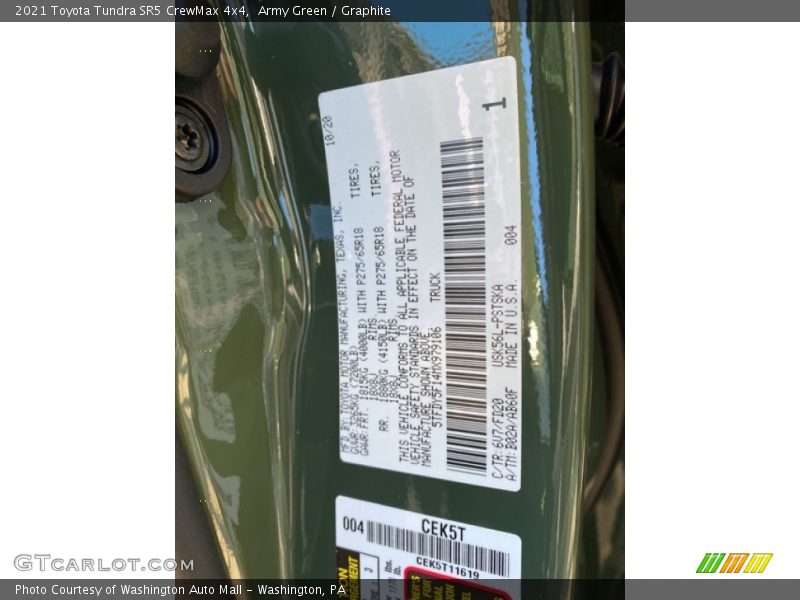 2021 Tundra SR5 CrewMax 4x4 Army Green Color Code 6V7