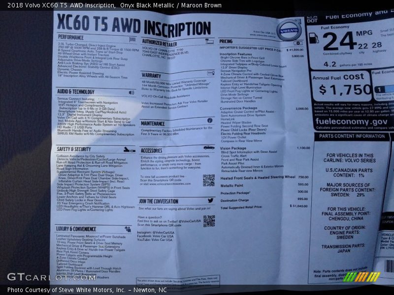  2018 XC60 T5 AWD Inscription Window Sticker