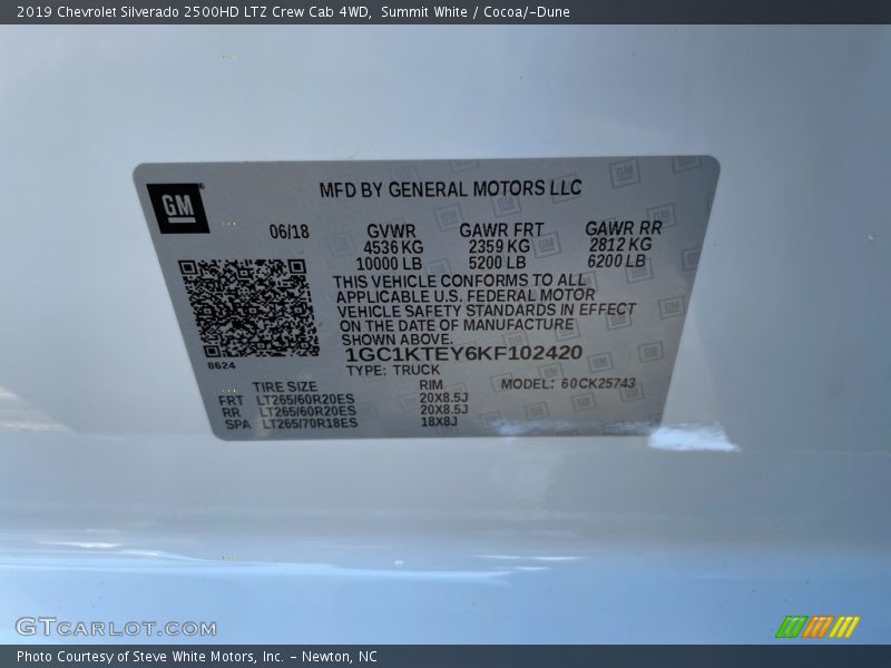 Summit White / Cocoa/­Dune 2019 Chevrolet Silverado 2500HD LTZ Crew Cab 4WD