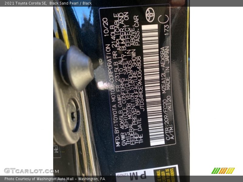 2021 Corolla SE Black Sand Pearl Color Code 209