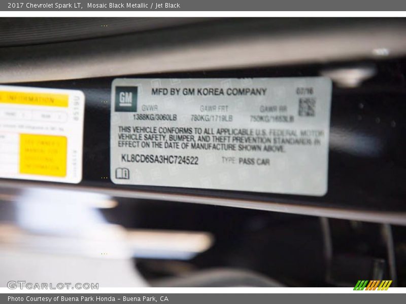 Mosaic Black Metallic / Jet Black 2017 Chevrolet Spark LT