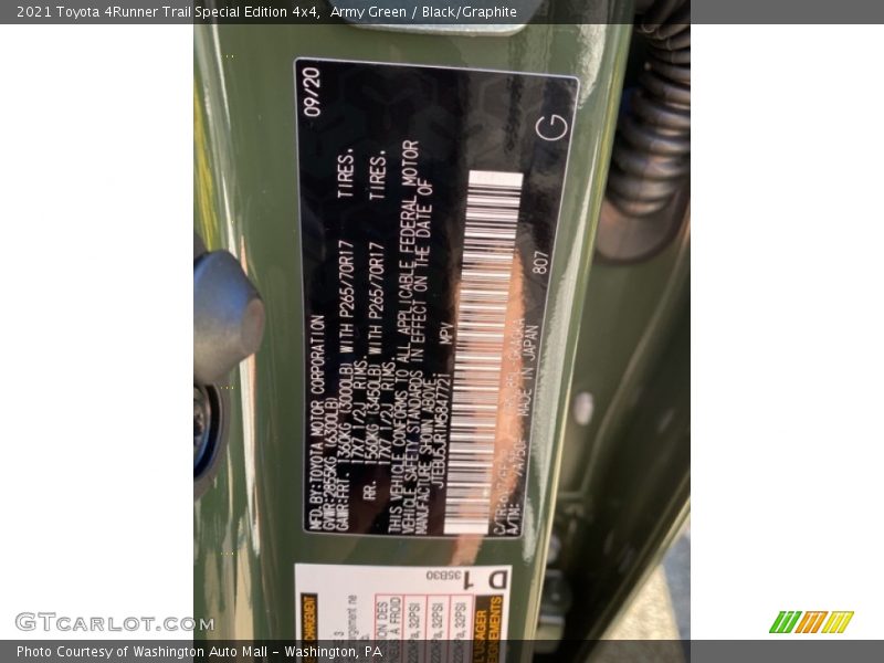 Army Green / Black/Graphite 2021 Toyota 4Runner Trail Special Edition 4x4