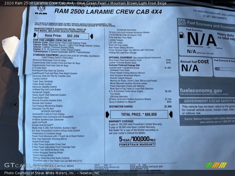 2020 2500 Laramie Crew Cab 4x4 Window Sticker