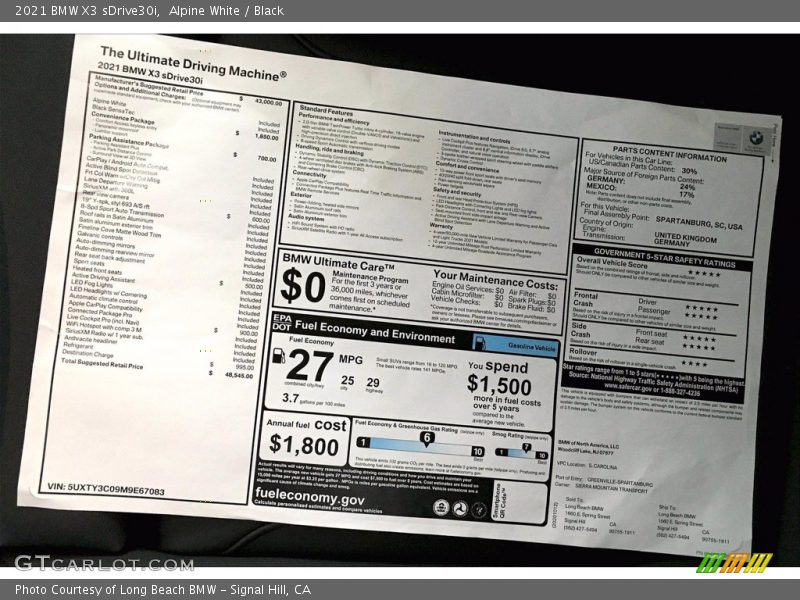 Alpine White / Black 2021 BMW X3 sDrive30i