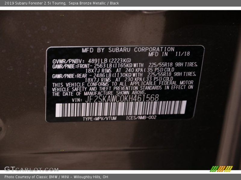 Sepia Bronze Metallic / Black 2019 Subaru Forester 2.5i Touring