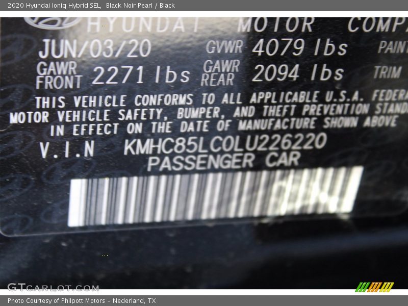 Black Noir Pearl / Black 2020 Hyundai Ioniq Hybrid SEL
