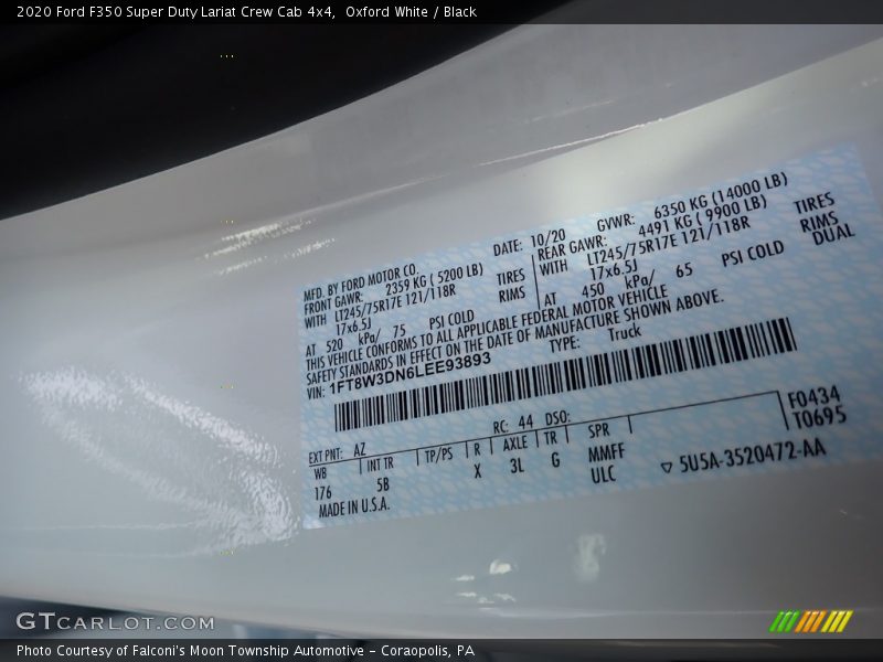 Oxford White / Black 2020 Ford F350 Super Duty Lariat Crew Cab 4x4