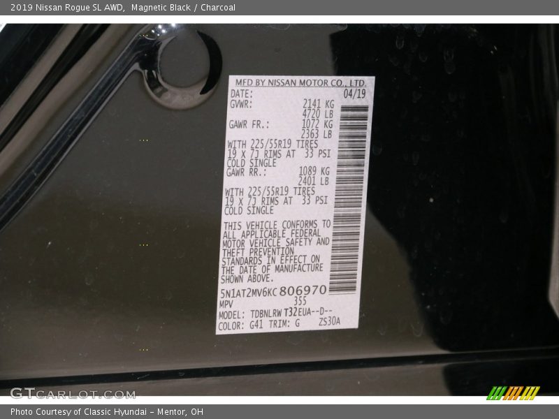 2019 Rogue SL AWD Magnetic Black Color Code G41
