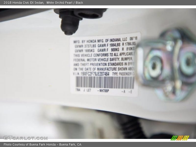 White Orchid Pearl / Black 2018 Honda Civic EX Sedan