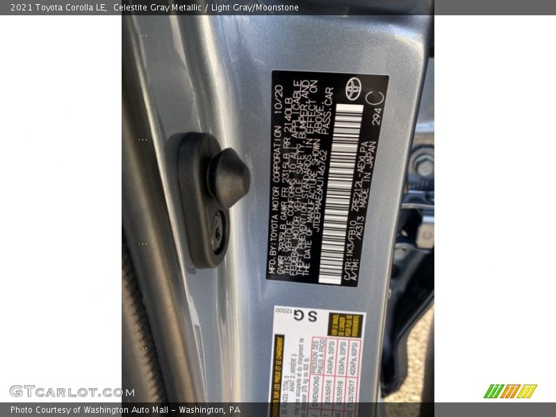 2021 Corolla LE Celestite Gray Metallic Color Code 1K3