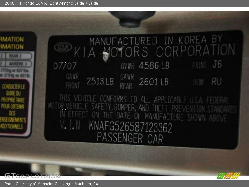 Light Almond Beige / Beige 2008 Kia Rondo LX V6
