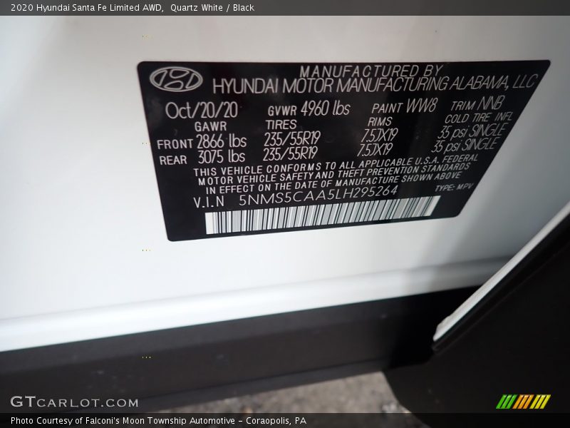 Quartz White / Black 2020 Hyundai Santa Fe Limited AWD