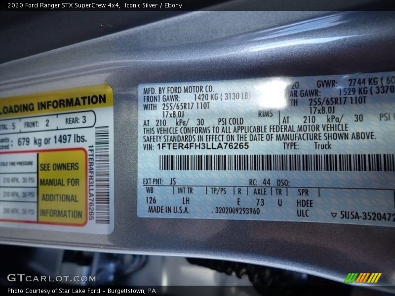 2020 Ranger STX SuperCrew 4x4 Iconic Silver Color Code JS