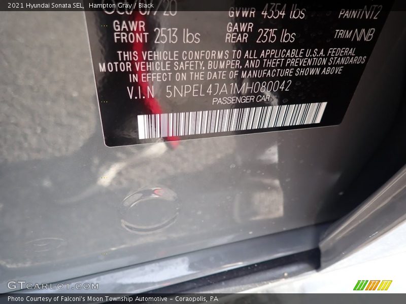 2021 Sonata SEL Hampton Gray Color Code NT2