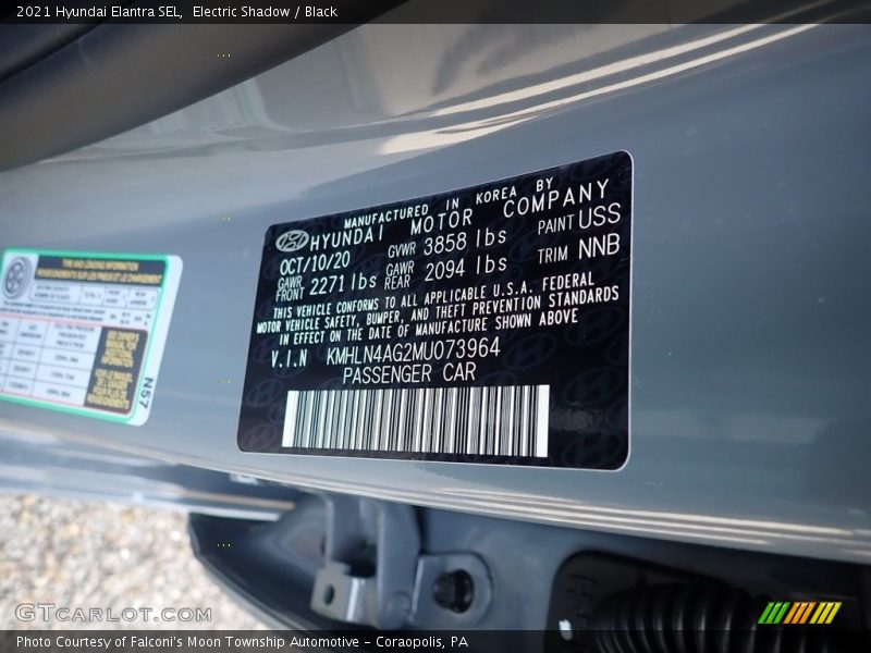 Electric Shadow / Black 2021 Hyundai Elantra SEL