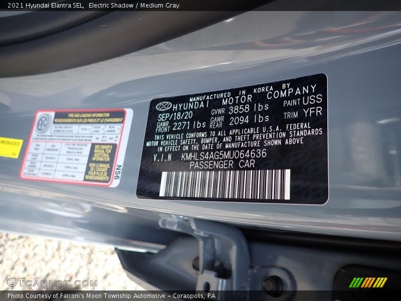 2021 Elantra SEL Electric Shadow Color Code USS