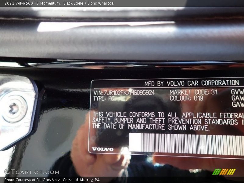 Black Stone / Blond/Charcoal 2021 Volvo S60 T5 Momentum