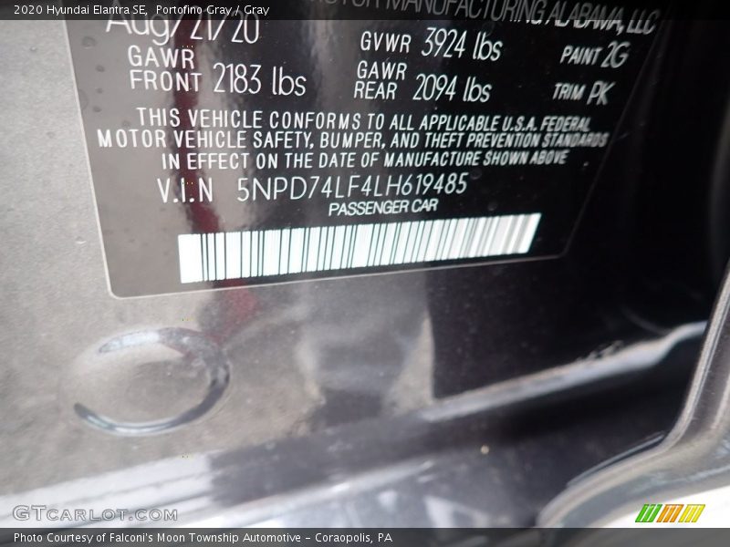 Portofino Gray / Gray 2020 Hyundai Elantra SE