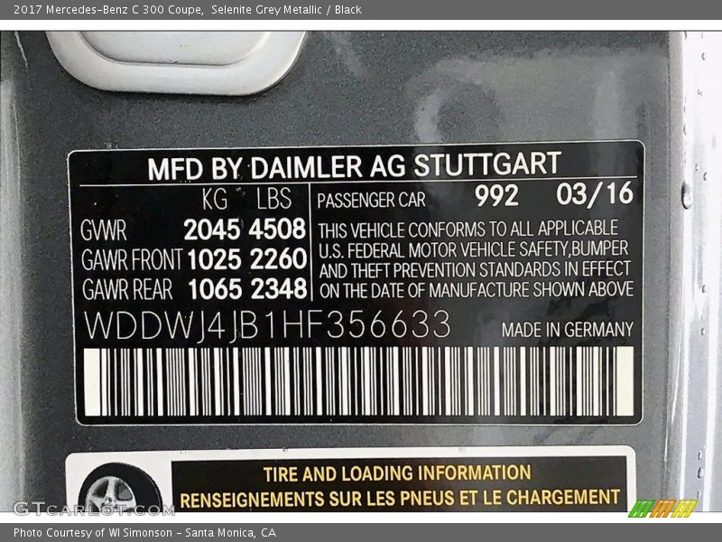 Selenite Grey Metallic / Black 2017 Mercedes-Benz C 300 Coupe