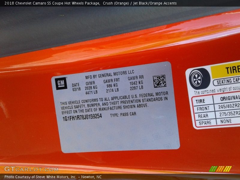 Crush (Orange) / Jet Black/Orange Accents 2018 Chevrolet Camaro SS Coupe Hot Wheels Package