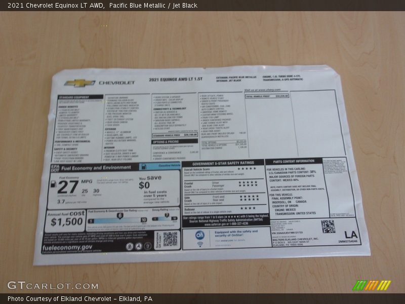 Pacific Blue Metallic / Jet Black 2021 Chevrolet Equinox LT AWD