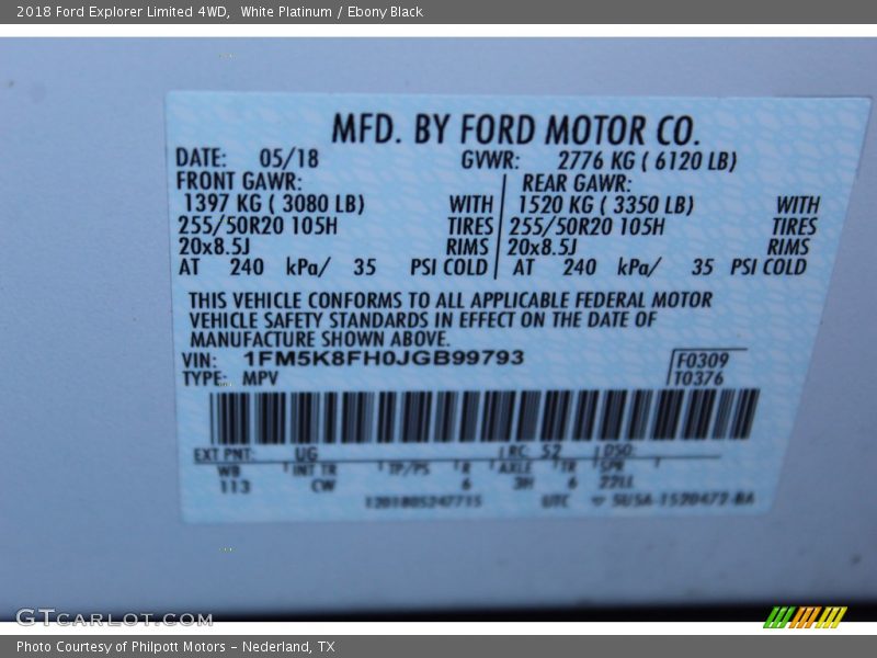 White Platinum / Ebony Black 2018 Ford Explorer Limited 4WD