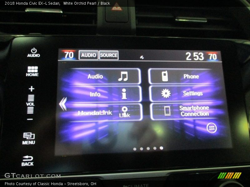 White Orchid Pearl / Black 2018 Honda Civic EX-L Sedan