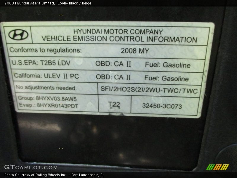Ebony Black / Beige 2008 Hyundai Azera Limited