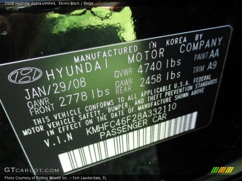 Ebony Black / Beige 2008 Hyundai Azera Limited