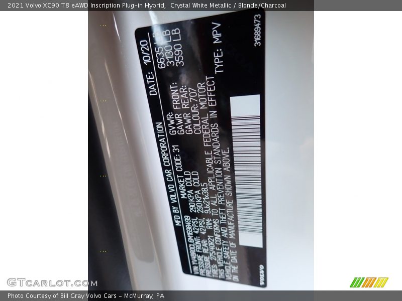 Crystal White Metallic / Blonde/Charcoal 2021 Volvo XC90 T8 eAWD Inscription Plug-in Hybrid