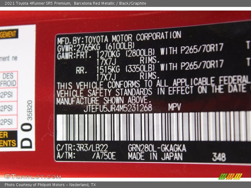 2021 4Runner SR5 Premium Barcelona Red Metallic Color Code 3R3