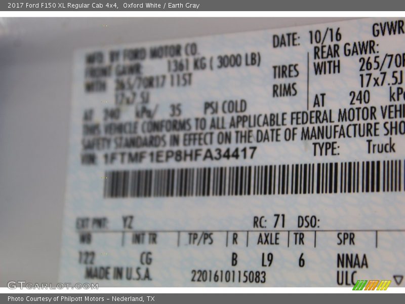 Oxford White / Earth Gray 2017 Ford F150 XL Regular Cab 4x4