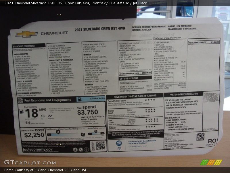 Northsky Blue Metallic / Jet Black 2021 Chevrolet Silverado 1500 RST Crew Cab 4x4