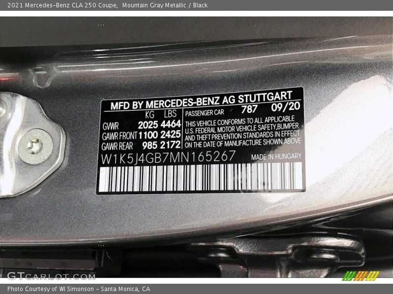 Mountain Gray Metallic / Black 2021 Mercedes-Benz CLA 250 Coupe