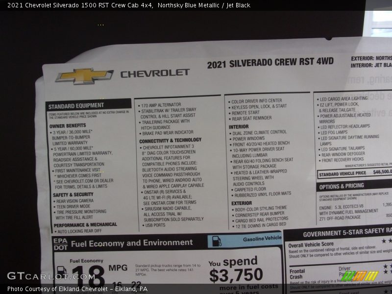 Northsky Blue Metallic / Jet Black 2021 Chevrolet Silverado 1500 RST Crew Cab 4x4