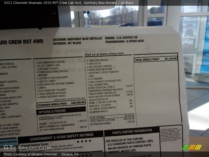 Northsky Blue Metallic / Jet Black 2021 Chevrolet Silverado 1500 RST Crew Cab 4x4