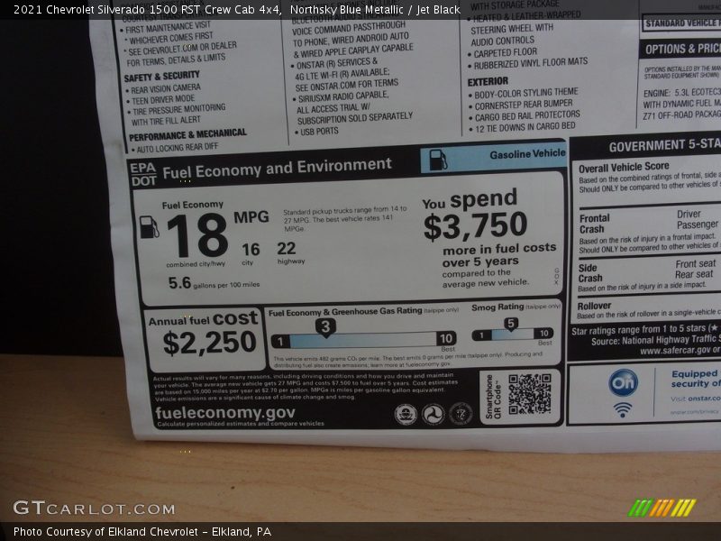 Northsky Blue Metallic / Jet Black 2021 Chevrolet Silverado 1500 RST Crew Cab 4x4