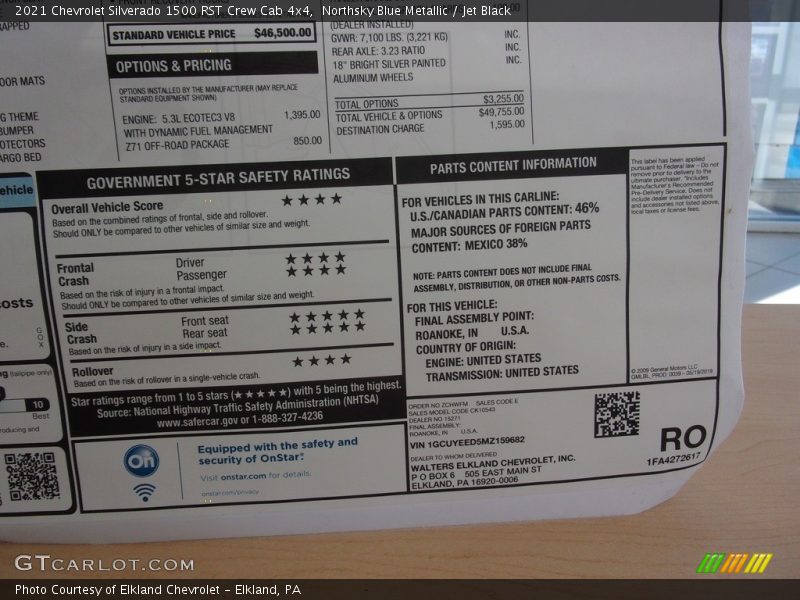 Northsky Blue Metallic / Jet Black 2021 Chevrolet Silverado 1500 RST Crew Cab 4x4