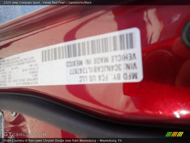 Velvet Red Pearl / Sandstorm/Black 2020 Jeep Compass Sport