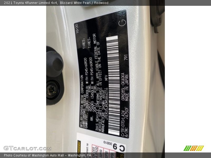 Blizzard White Pearl / Redwood 2021 Toyota 4Runner Limited 4x4