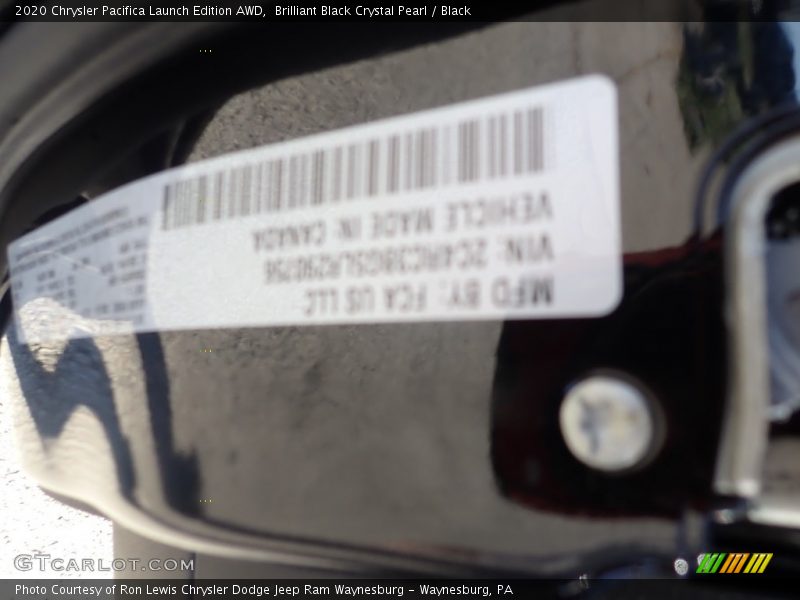 Brilliant Black Crystal Pearl / Black 2020 Chrysler Pacifica Launch Edition AWD
