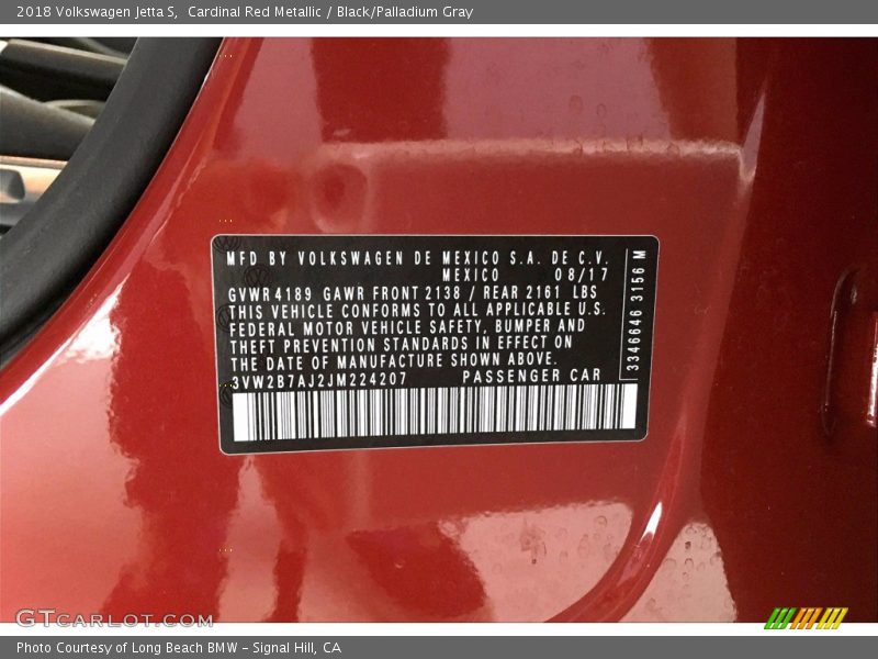 Cardinal Red Metallic / Black/Palladium Gray 2018 Volkswagen Jetta S