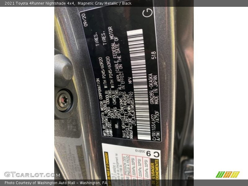2021 4Runner Nightshade 4x4 Magnetic Gray Metallic Color Code 1G3