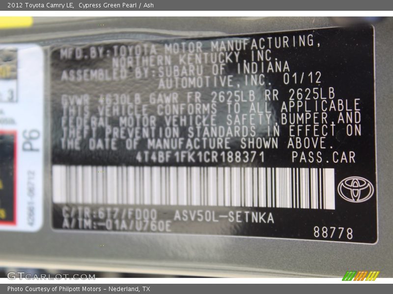 Cypress Green Pearl / Ash 2012 Toyota Camry LE