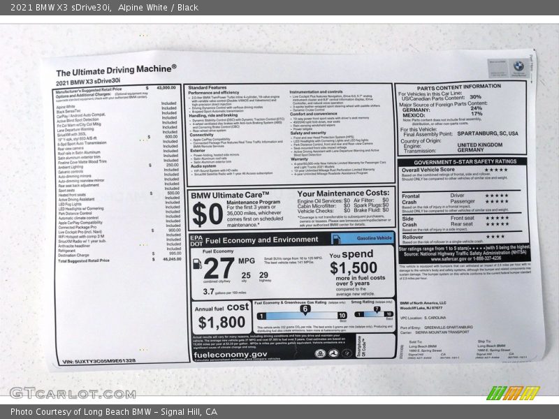 Alpine White / Black 2021 BMW X3 sDrive30i