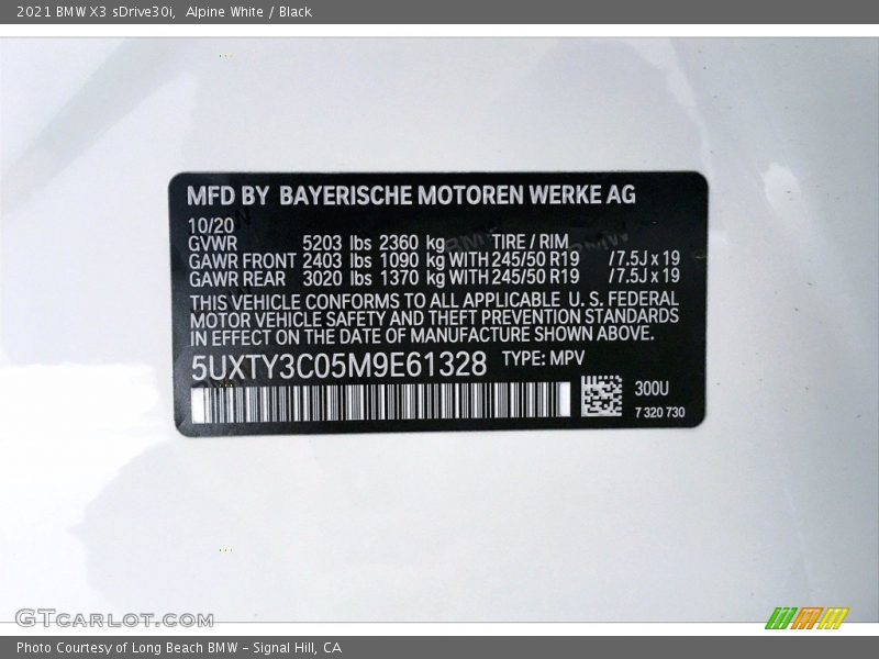 Alpine White / Black 2021 BMW X3 sDrive30i