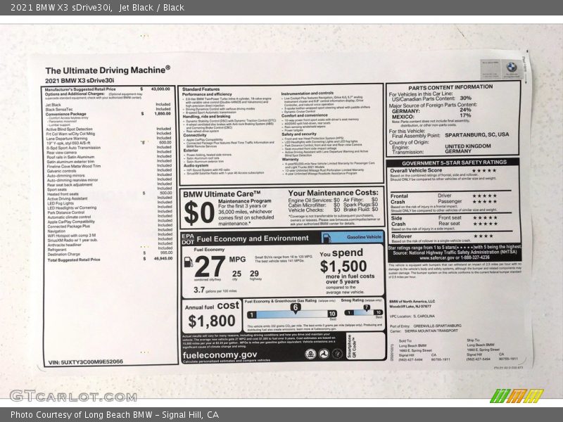 Jet Black / Black 2021 BMW X3 sDrive30i